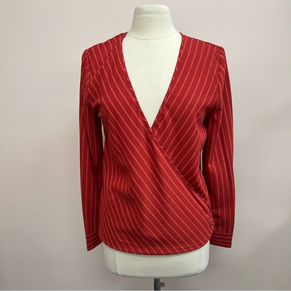 BCBGMAXAZRIA Long Sleeve Wrap Top in Venetian Red
